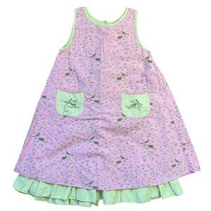 Vintage Cornelloki Bird Print Dress  100% Cotton Girls Size 5/6 Pockets 90s, Y2k